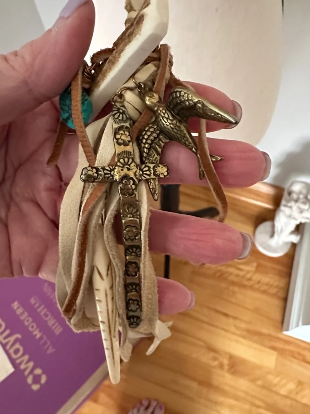 Boho Braided Tassel Necklace - Beige - Picture 2 of 5